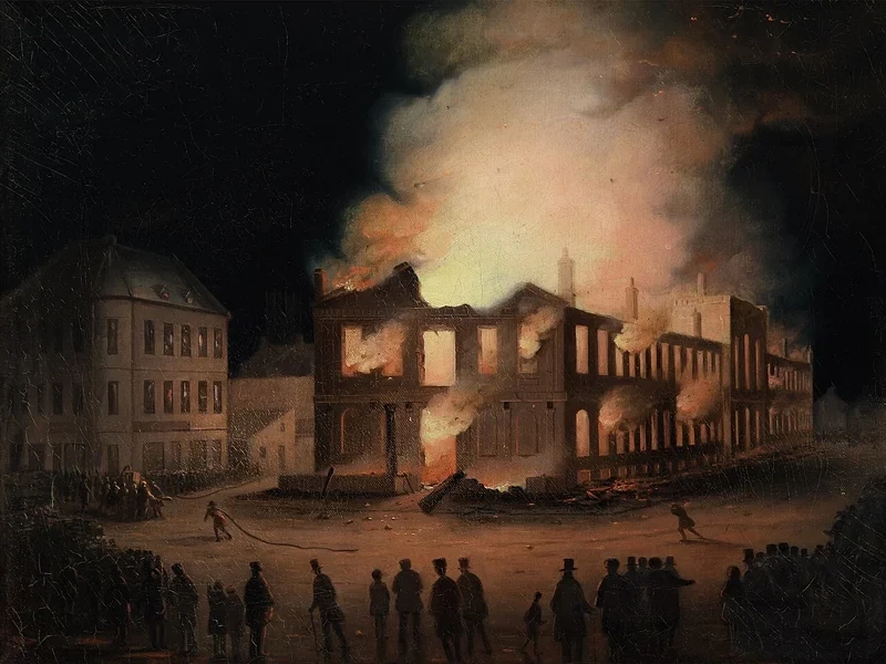 1795-Joseph Légaré - L'incendio del palazzo del Parlamento a Montreal, 1849
